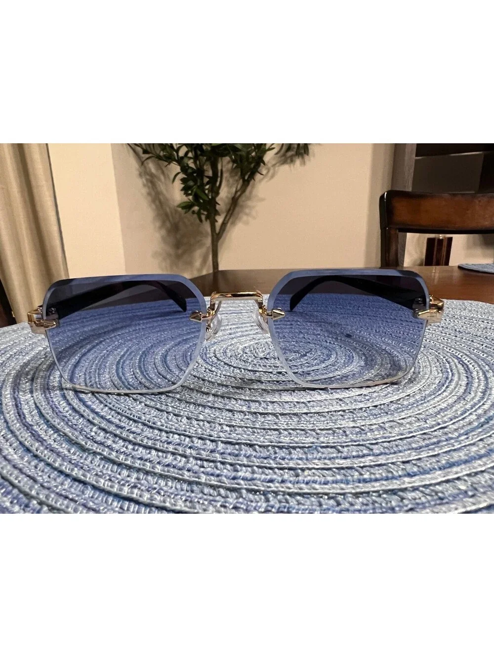 Luxe Rimless Blue Gradient Tint Sunglasses Unisex